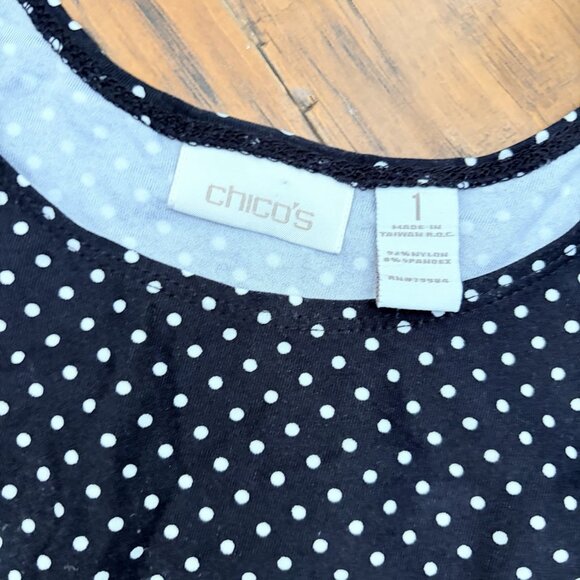 Chicos size 1 SMALL Black white polka dot wide strap tank top nylon/spandex - Picture 3 of 3